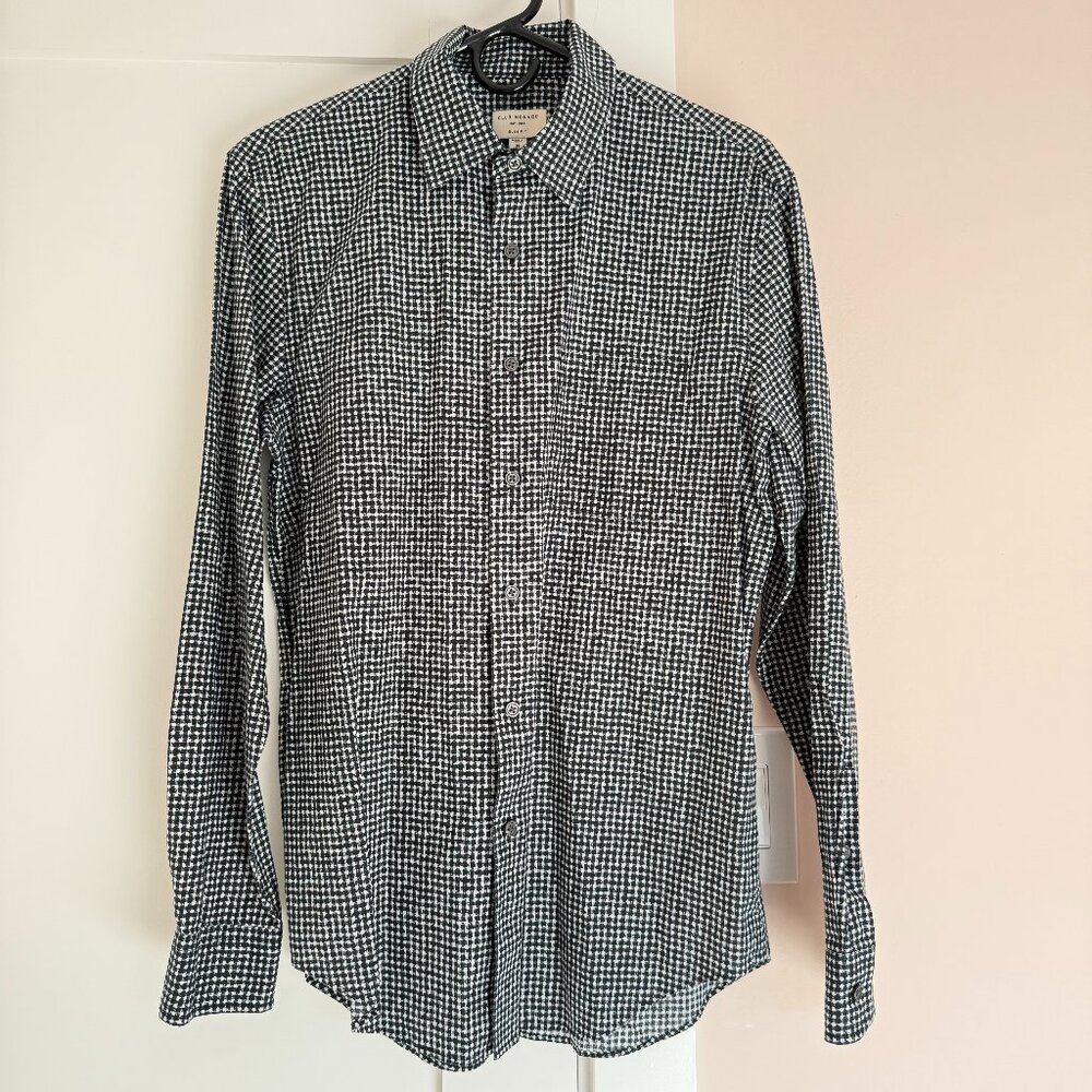 Club Monaco Dress Shirt Black White Slim Fit M Cotton